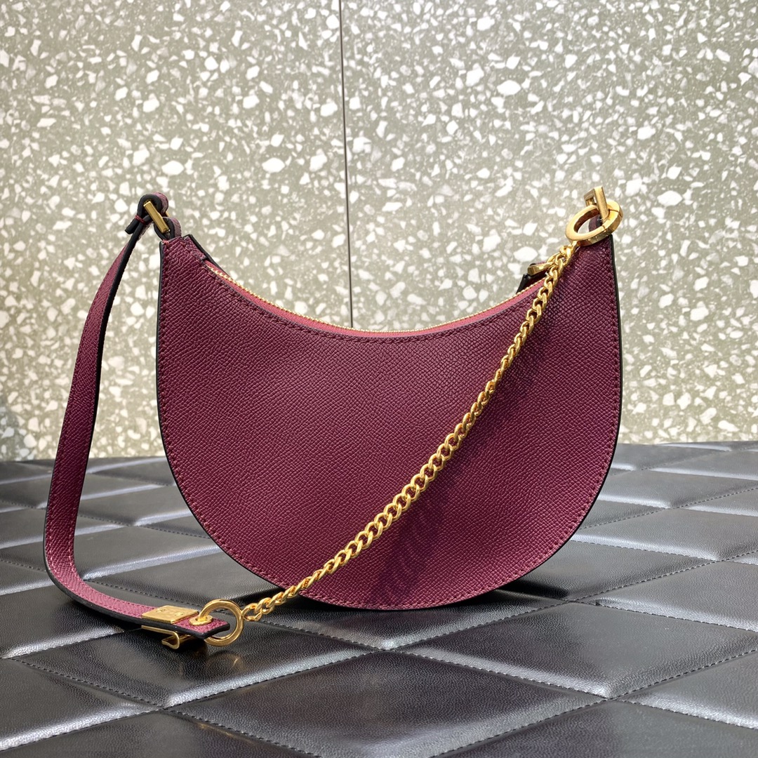 Valentino Garavani VLogo Signature Hobo Bag in Burgundy Grainy Calfskin Leather 